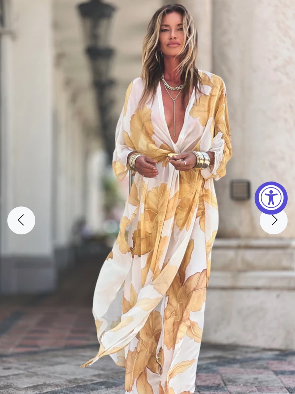 Ramona LaRue Erte caftan Women's Yellow Floral Tie-Front Maxi Cover-Up